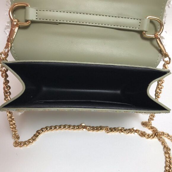 Vintage Y2K Green Preppy Pearl Tweed Small Girly Handbag Crossbody Purse - Picture 5 of 6